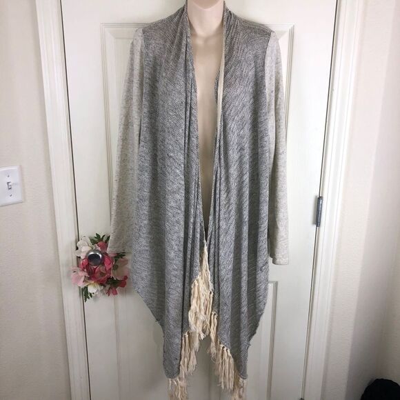 Lucky Lotus fringe open front cardigan large - Picture 2 of 10
